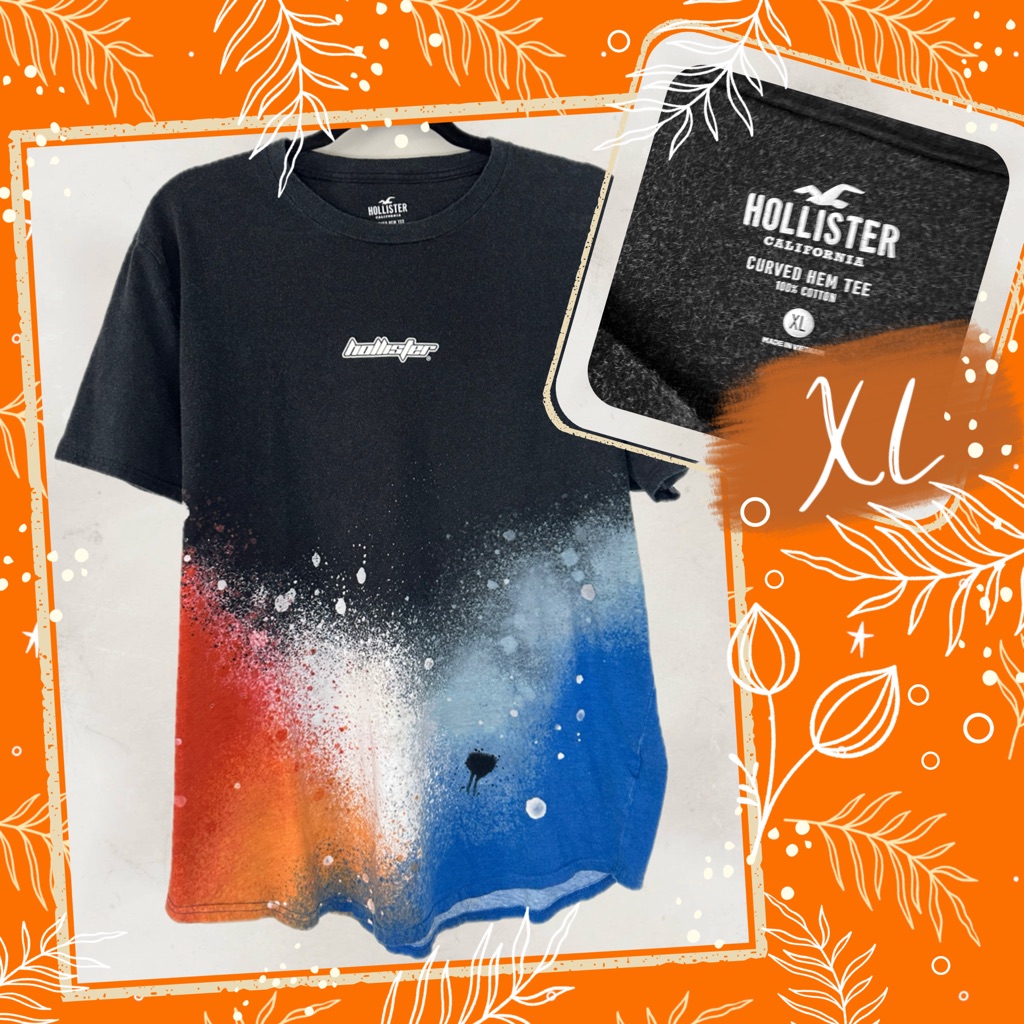 Hollister Black Spray Paint Ombre Tee Xl | Curved Hem Multi Colored Graphic Tee